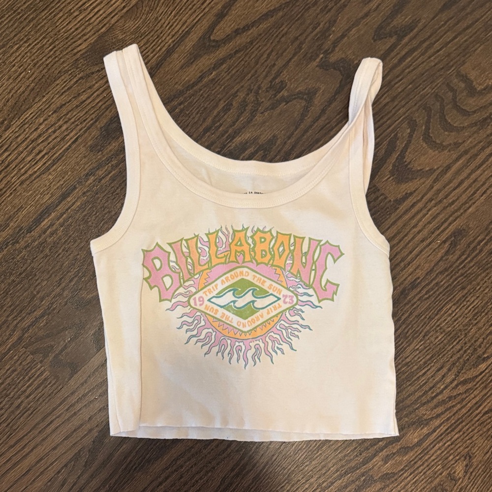 Billabong Cream and Pink Graphic Crop Top